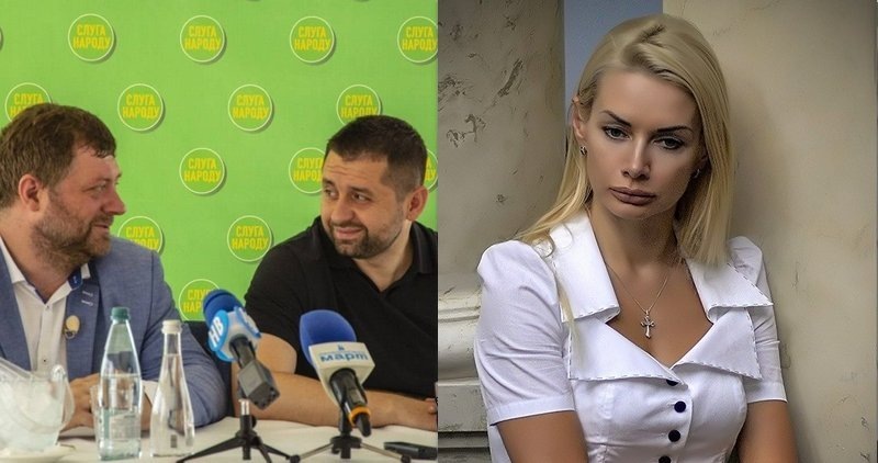 На фото: глава фракции "слуга народа" Давид Арахамия и его заместитель Александр Корниенко обсуждают свою коллегу по фракции Ирину Аллахвердиеву. 