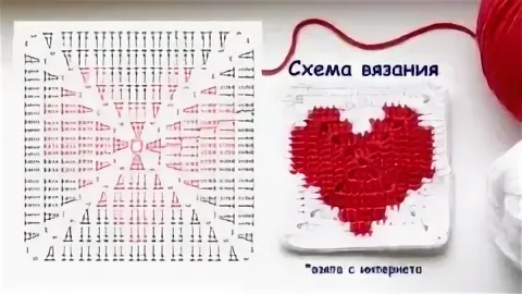 Узор сердечки крючком схема