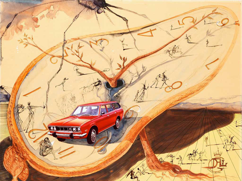 Текучие часы, паучьи ноги... Почерк мастера! Источник:  https://www.barcelona-excurs.org/datsun-610-dali/