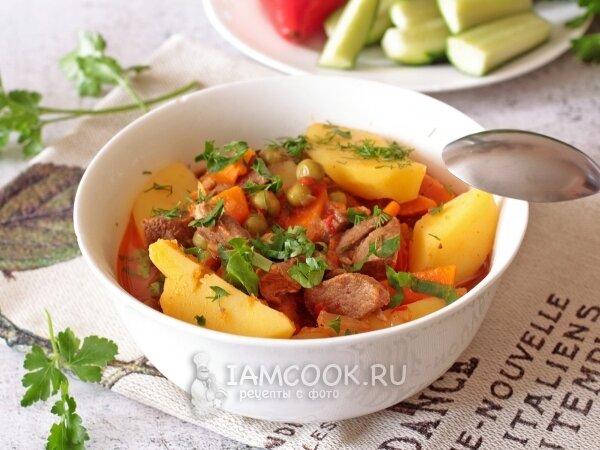 Жаркое с мясом говядины, грибами и картошкой в духовке рецепт с фото пошагово