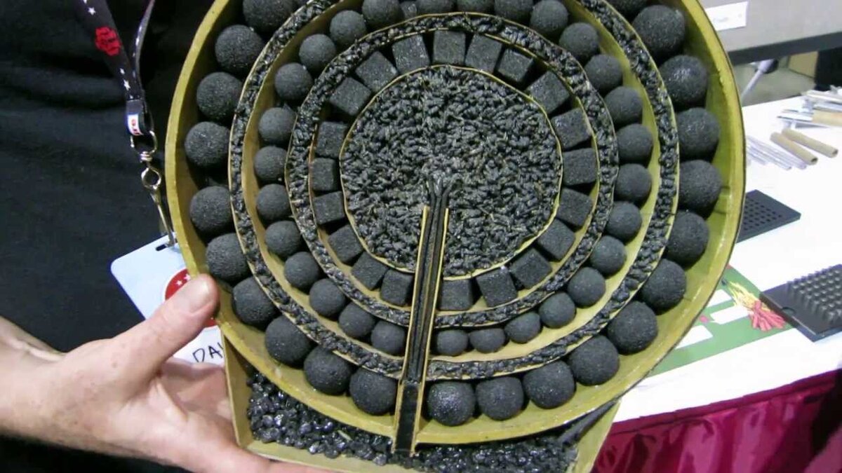 Эффект раскрывшегося шара зависит от расположения и химического состава пороховых звёздок, находящихся внутри изделия. 