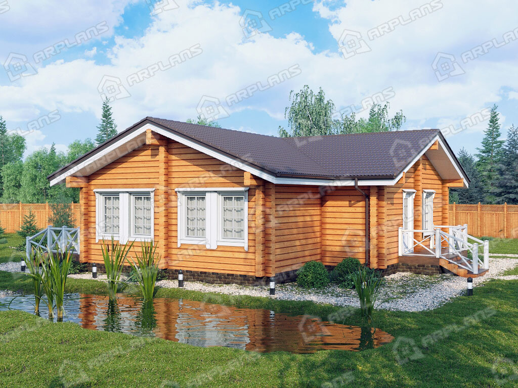 Фото 2 одноэтажного дома из бруса с 2 спальнями и газовой котельной. 80 кв м. Источник arplans.ru Проект ДС-116