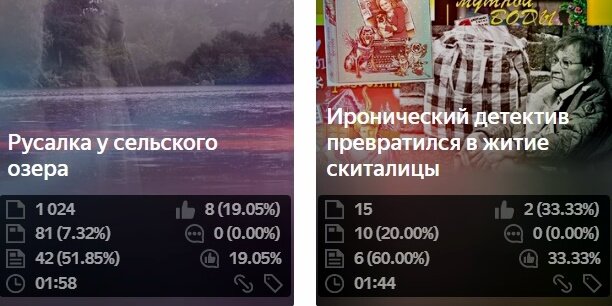 Для сравнения приведу два своих материала, опубликованные на Дзене. Один на социальную тему - о том, как женщину-инвалида с редким заболеванием мошенники оставили без квартиры. Другой -  сочинённый мной за 10 минут  мистический хоррор. На Дзене явно в почёте мистика.
 