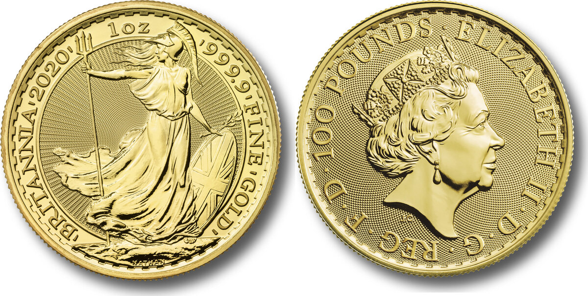 Великобритания 100 фунтов Great Britain-Britannia 1 унция золотая монета 2020