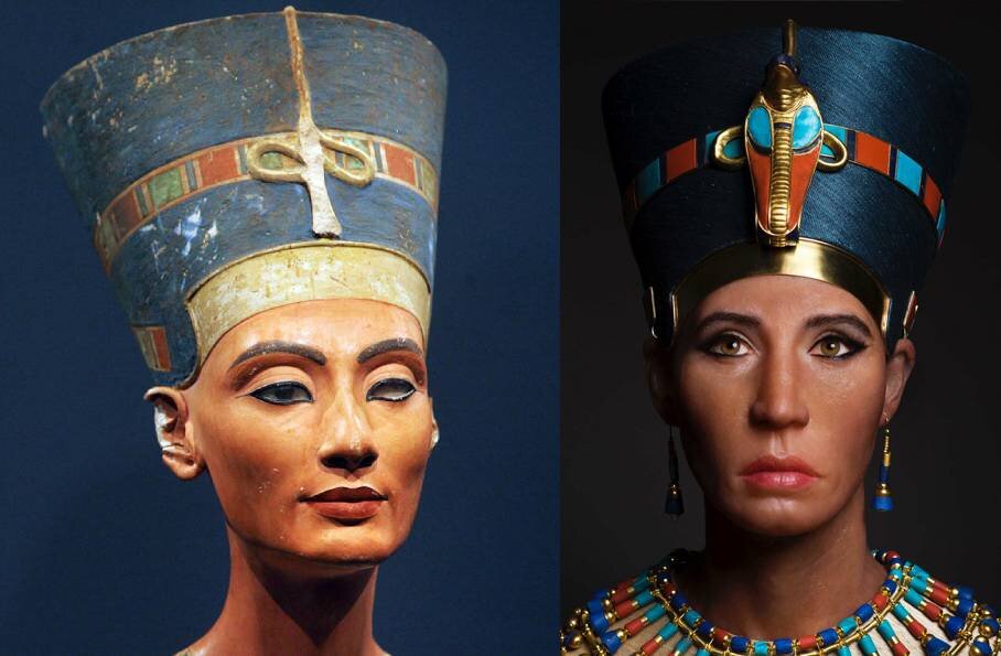 Справа - восстановленный облик Нефертити