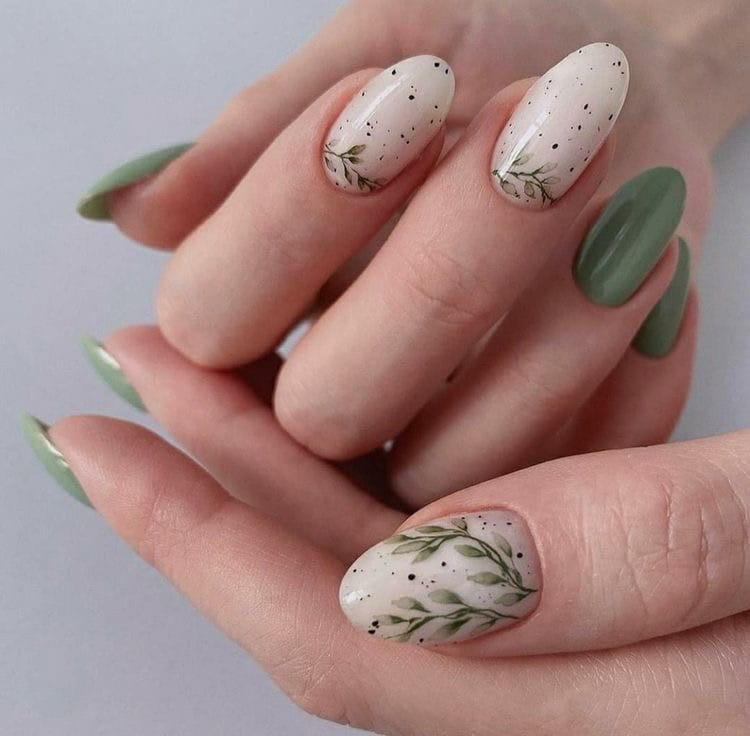 Нежно-зеленые тона в сочетании с молочным цветом и аккуратными веточками