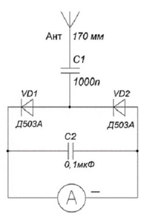 Индикатор поля. Измеритель напряженности поля схема. Схема индикатора напряженности электромагнитного поля. СВЧ детектор на диоде д405 схема. Индикатор СВЧ излучения схема.