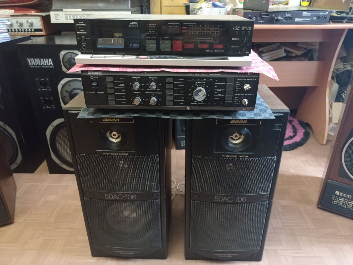 та самая Aiwa f660, усилитель Барк 50у-068 сейчас его слушаю и колонки Вега 50АС-106 тоже отремонтировал