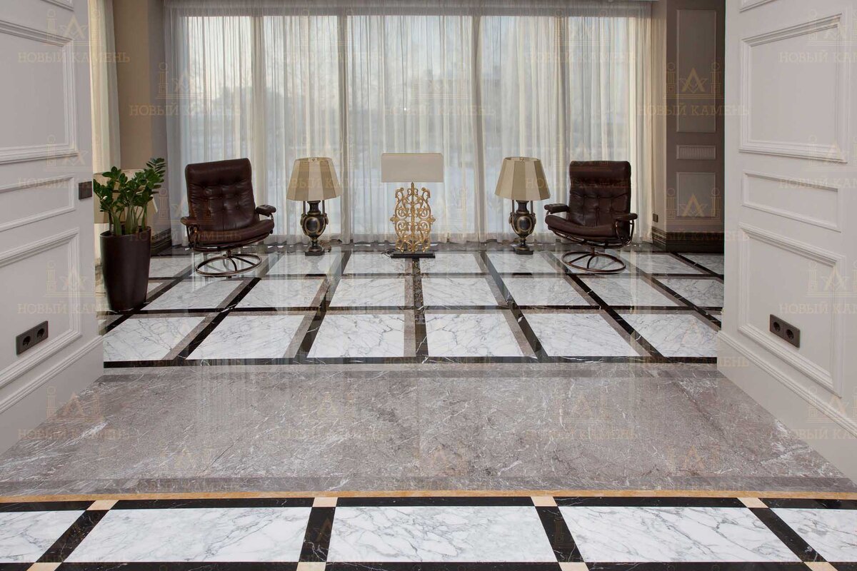 Пол Arabescato, Nero Marquina, Grigio Taormina