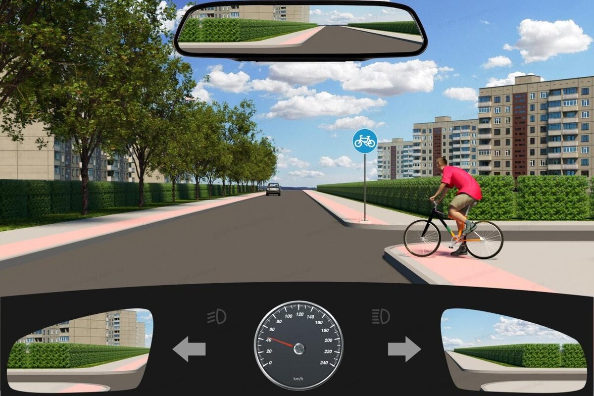 
На яку небезпеку слід розраховувати?

	1)Велосипедист продовжить рух велосипедною доріжкою? 
	2)Велосипедист виїде На проїзну частину дороги. 
	3)Велосипедист зупиниться в очікуванні проїзду транспортного засобу.