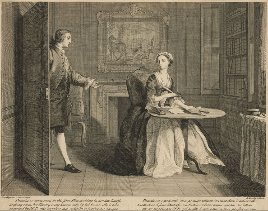 Гравюра к роману Сэмюэла Ричардсона «Памела, или Награжденная добродетель». Лондон, 1745 год. 
© Typ 705.45.452 / Houghton Library / Harvard University
