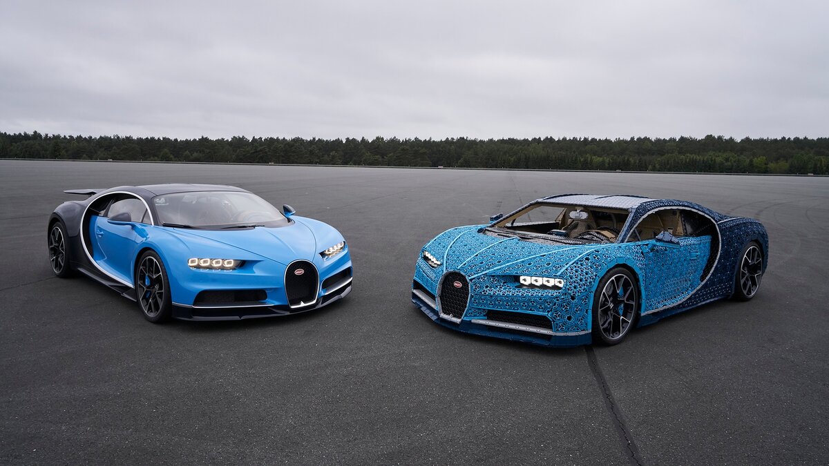 Bugatti Chiron и модель из Lego