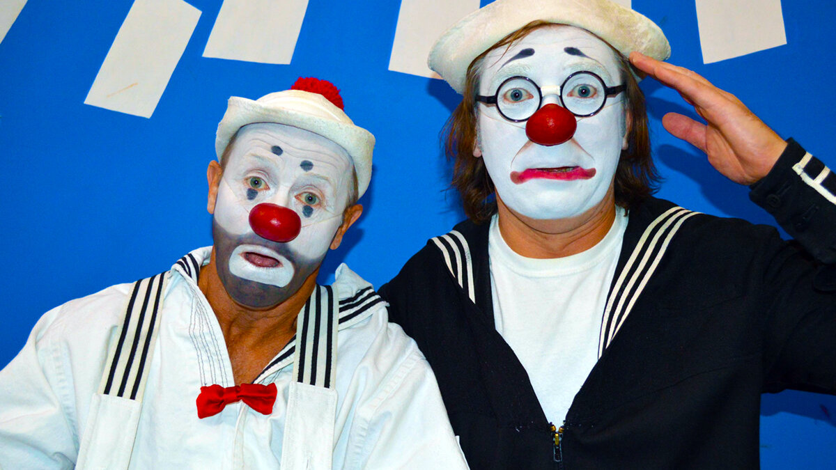 Российские клоуны. Три клоуна. Знаменитые клоуны. Буффонадная клоунада.