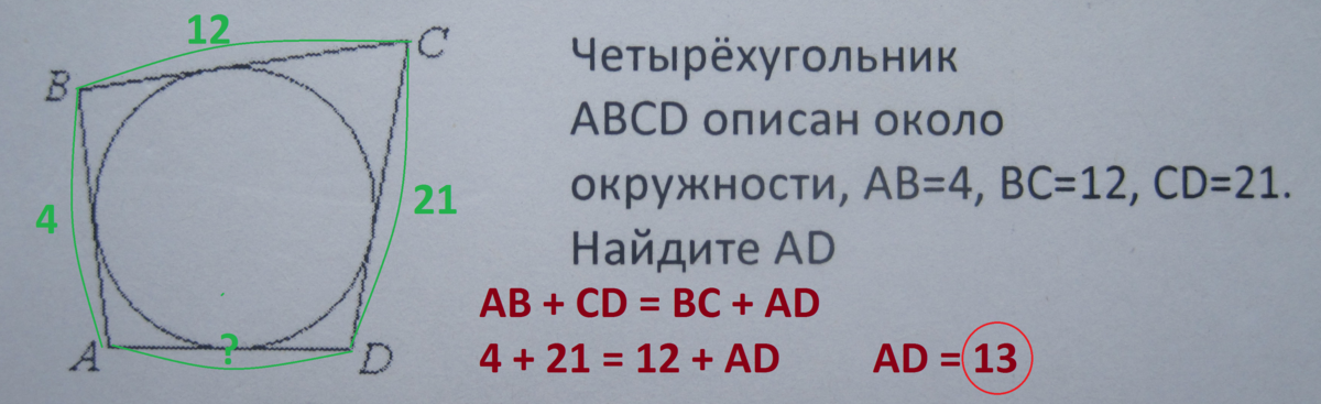 В четырехугольнике авсд аб бс сд. Четырёхугольник ABCD описан около окружности. Четырехугольник АВСД описан около окружности. Четырёхугольник ABCD описан вокруг окружности. Четырехугольникиавсд описан около окружности АВ.