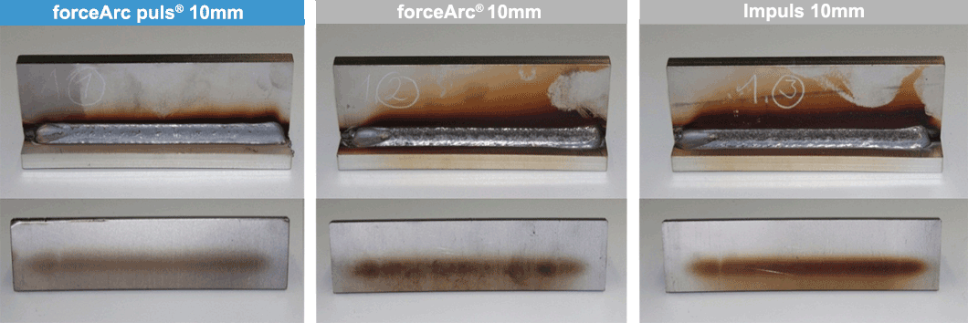 forceArc puls® при сварке высоколегированных сталей (CrNi) по сравнению с forceArc® и импульсной дугой