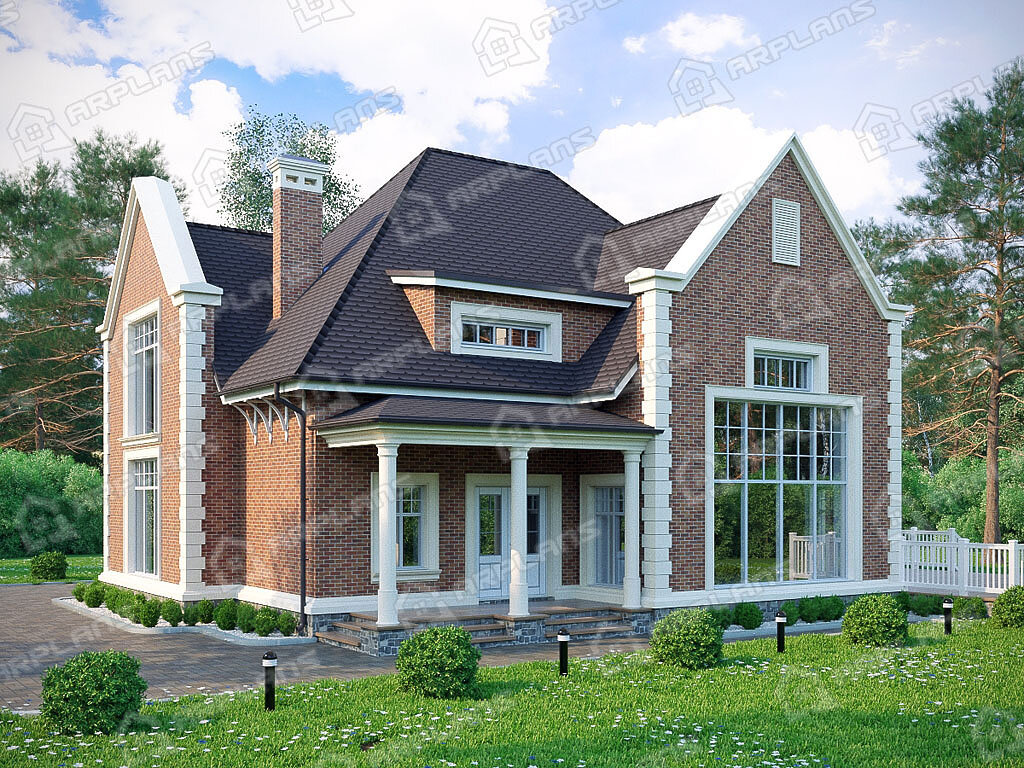 Фото 2 двухэтажного дома из блоков с мансардой, 3 спальнями, сауной, газовой котельной, вторым светом и террасой. Общая площадь 246 кв м. Источник arplans.ru Проект К-183