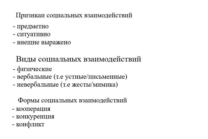 Признаки, виды, формы социальных взаимодействий 