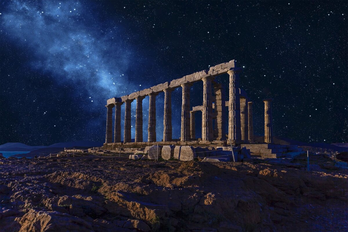 Древняя Греция город ночь арт
