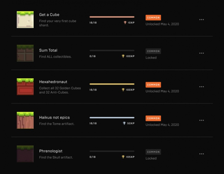 Пример достижений в EpicGamesStore