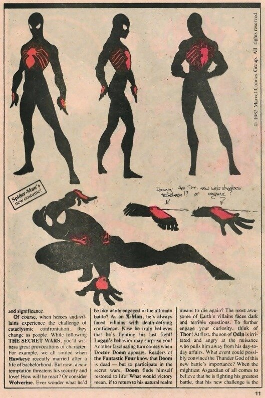 Концепты чёрного костюма из комикса Marvel Age #12