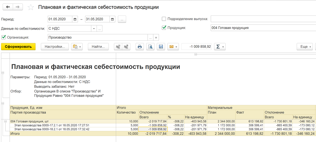 План фактный анализ в 1с