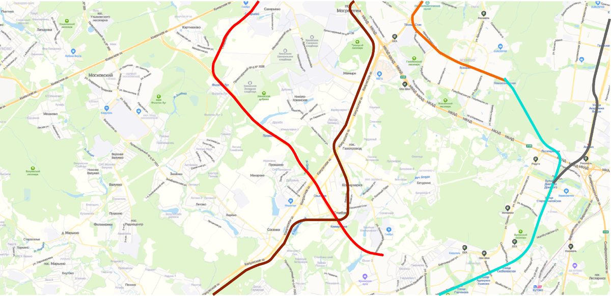 Нынешние планы развития (бордовым цветом отмечена Троицкая линия)