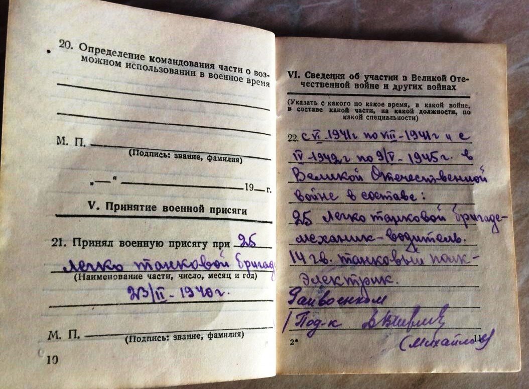 Страницы из Военного билета Турыгина А.С. Фото из личного архива.