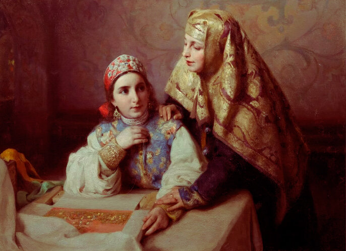 Картина К. В. Лебедева «В тереме (две боярышни)». 