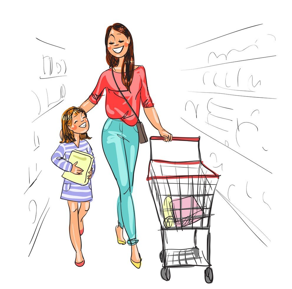 Девочка с мамой идут в магазин