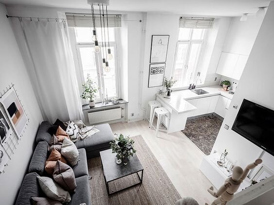 Фото с сайта https://www.pinterest.ru/    Квартира-студия - такая квартира, в которой не разделены внутренними перегородками жилая зона и кухня