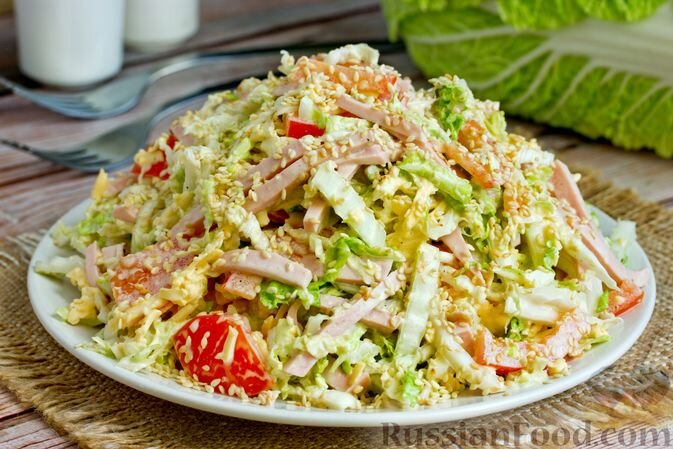 Салат с пекинской капустой, огурцами и помидорами — пошаговый рецепт с фото