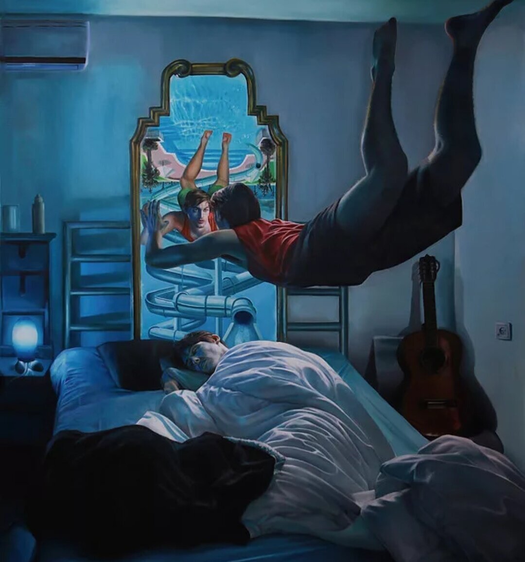 Кормить человека во сне. Нетанел Моран художник. Осознанный сон. Осознанный сон арт. Странные сны.