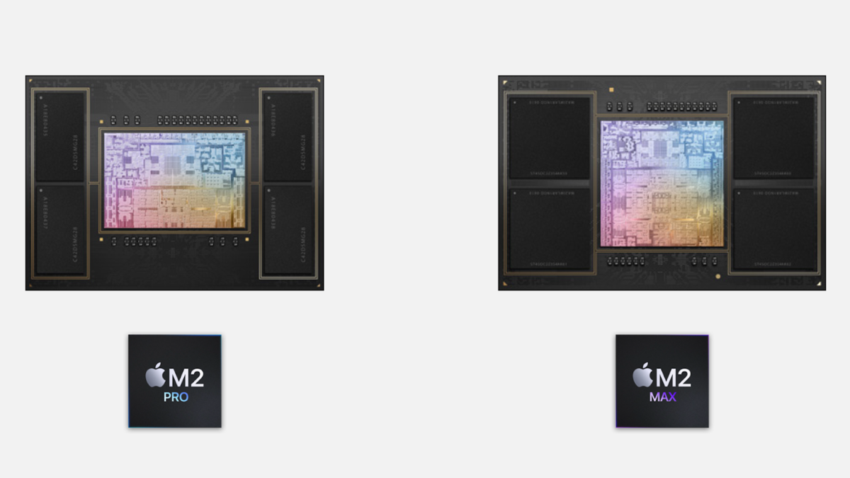 Архитектура новых чипсетов от Apple: M2 Pro слева и M2 Max справа