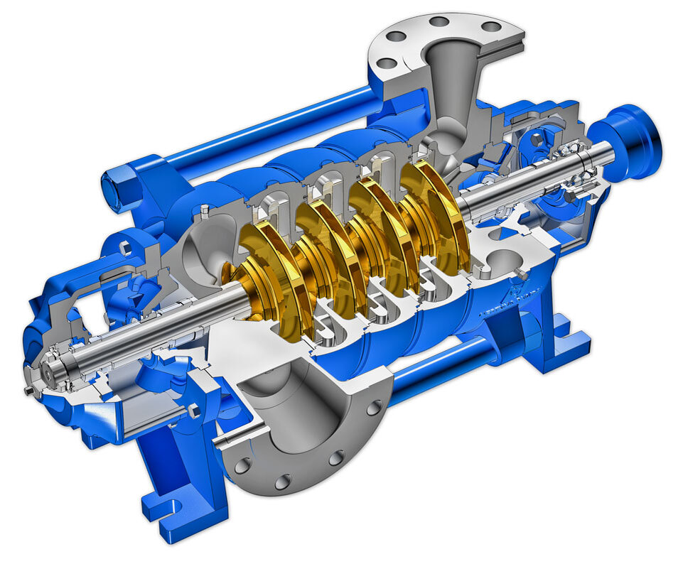 Механизмы насосов. Насос центробежный секционный КСБ В разрезе. Трехступенчатый насос типа НМ. Многоступенчатый центробежный насос. Центробежный насос секционный ANDRITZ.