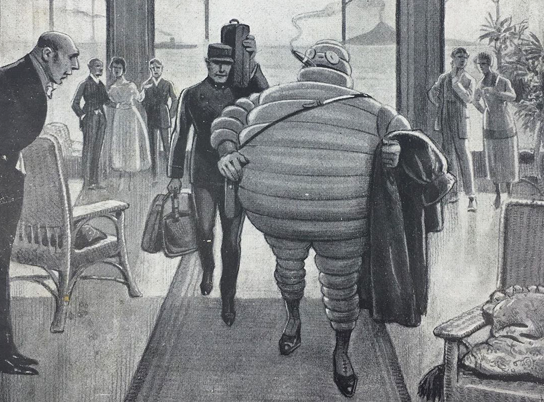 Один из первых образов Michelin Man. Не самый приятный.