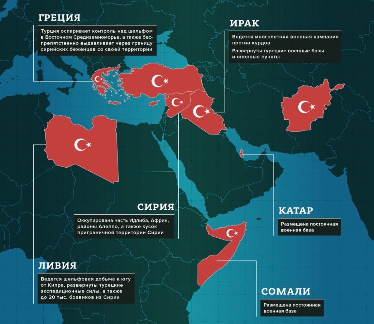 Военное присутствие Турции в других странах. Изображение из открытых источников.