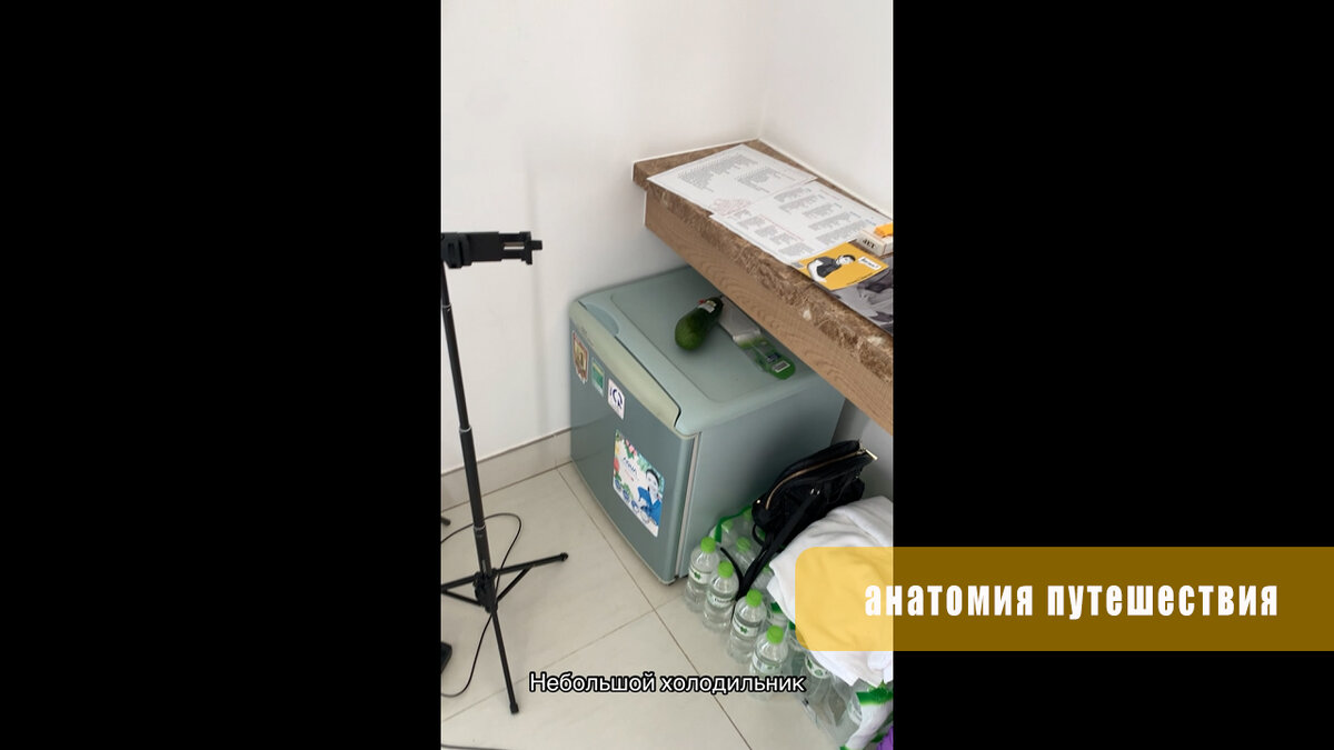 Под столешницей спрятался свой небольшой холодильник, куда ребята складывают тропические фрукты и воду на потом