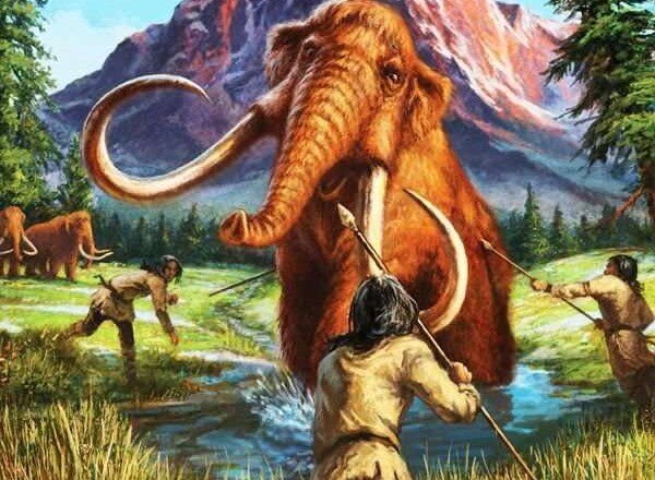 Охота на мамонтов первобытных людей. Изображение взято в открытых источниках (на сайте "Пинтерест") и помещено для наглядности.