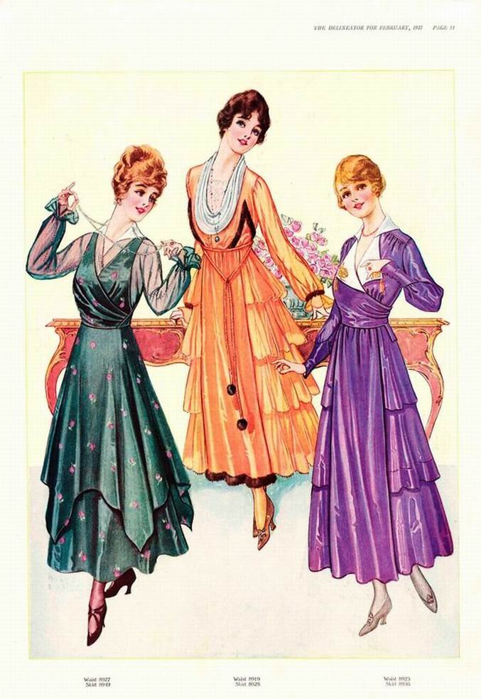 Нарядные дневные платья, февраль 1917 года.