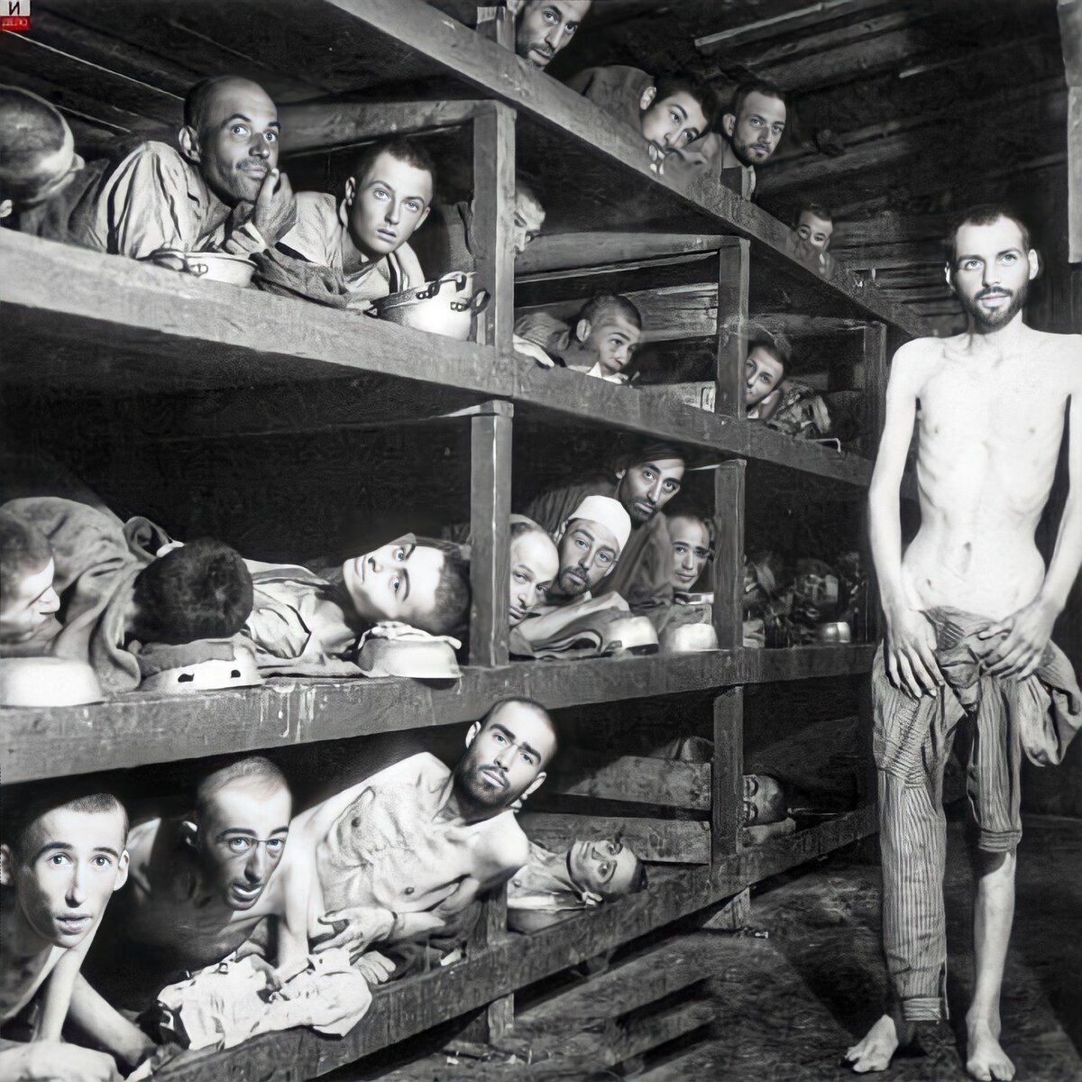 Рабочие в лагере Бухенвальд (фото: рядовой Х. Миллер, лицензия общественного достояния)

