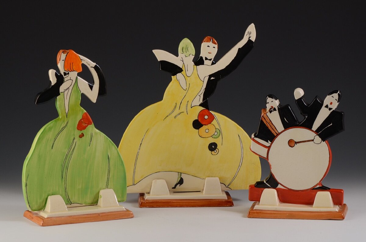 Clarice Cliff коллекция статуэток "Jazz age", керамика, цветная глазурь. 1930. Музей Виктории и Альберта, Лондон. официальный сайт - www.vam.ac.uk