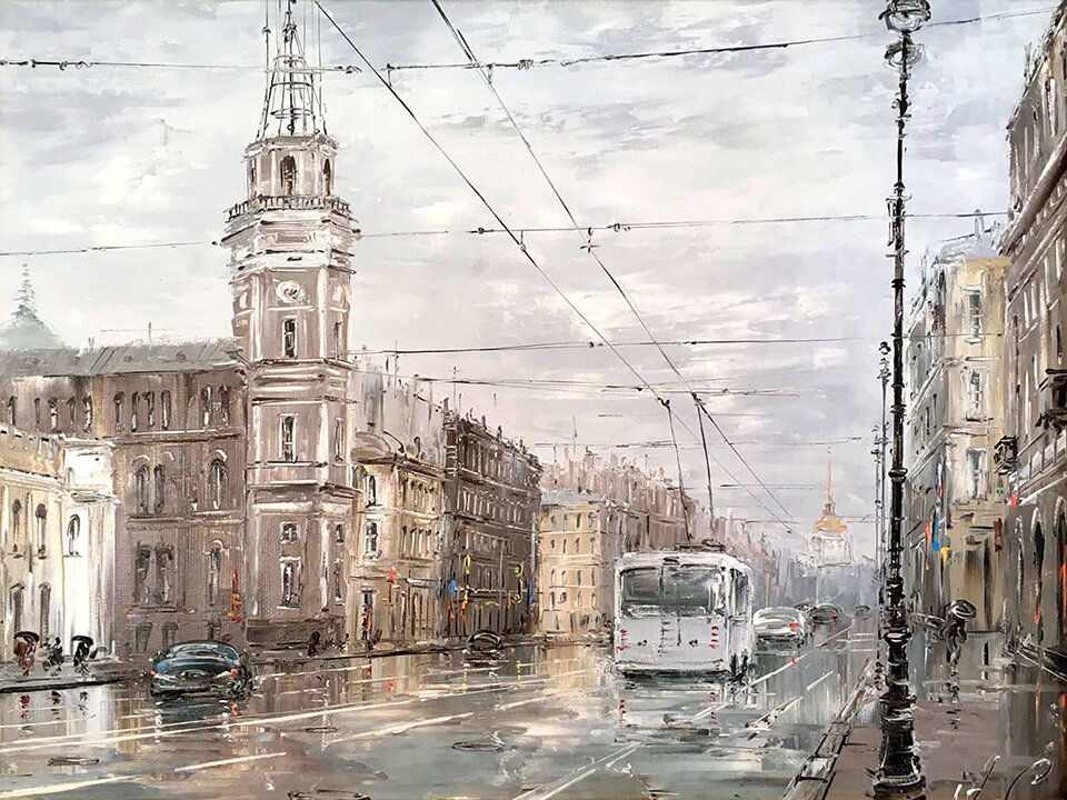 Алексей Стеняев "Невский проспект. Дождь". Холст, масло. 35х45 см