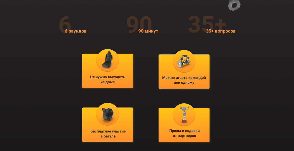 Квест идет примерно полтора часа. За это время участники отвечают на автомобильные вопросы в шести разных категориях.