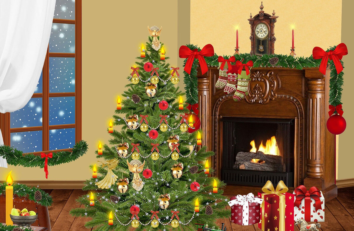 Рождественский носок на камине ждет подарка от Санта Клауса. Фото с pixabay