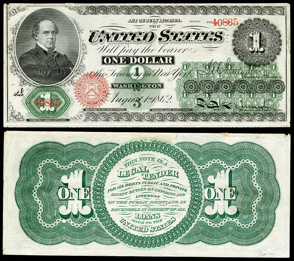 1 доллар 1862 года (Greenbacks). Источник фото: Википедия.