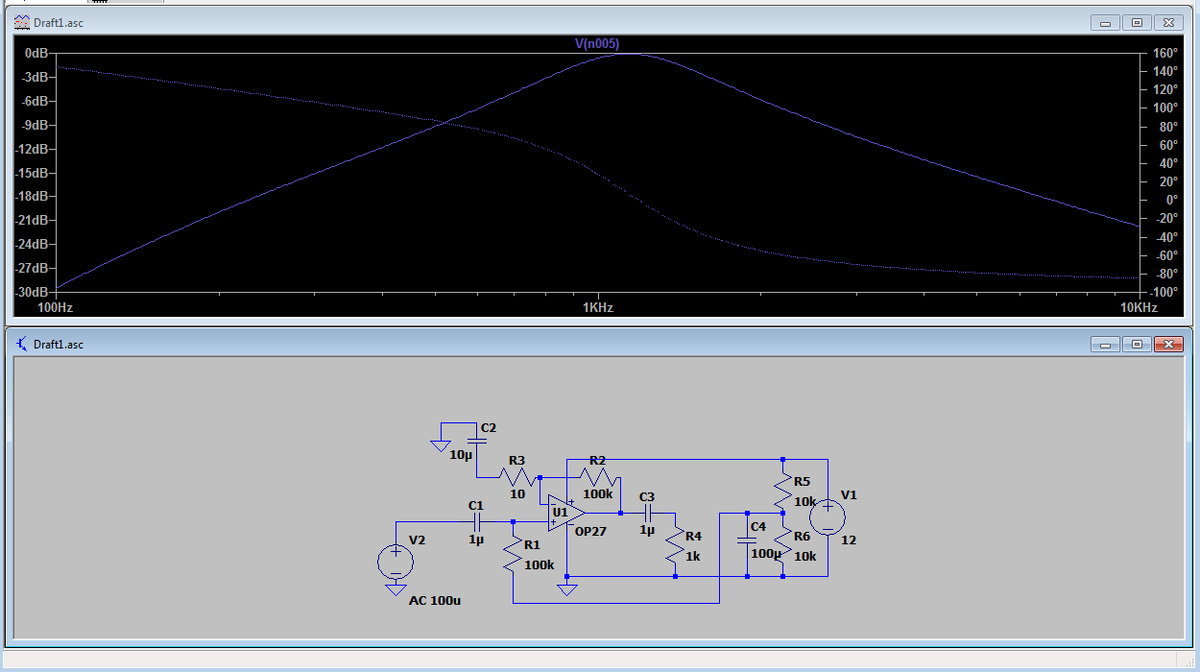 Рис. 2. АЧХ усилителя с Ку = 80 дБ (R3 = 10 Ом)