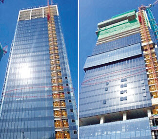 «All  Black Special BIPV» от компании AlphaEnerWorks установлена ​​в башне KT  Tower в Сонпа, Сеул. Несмотря на то, что это солнечная панель, она  имеет красивый вид, как будто установили черное стекло [предоставлено  фирмой AlphaEnerWorks]
