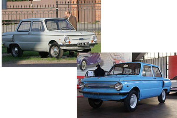 На верхнем фото как раз такой "Запорожец", какой был у нас, даже по цвету. Оказывается, даже у Путина В. В. был или есть? такой. Фотоколлаж с использованием фото на ресурсе Википедия