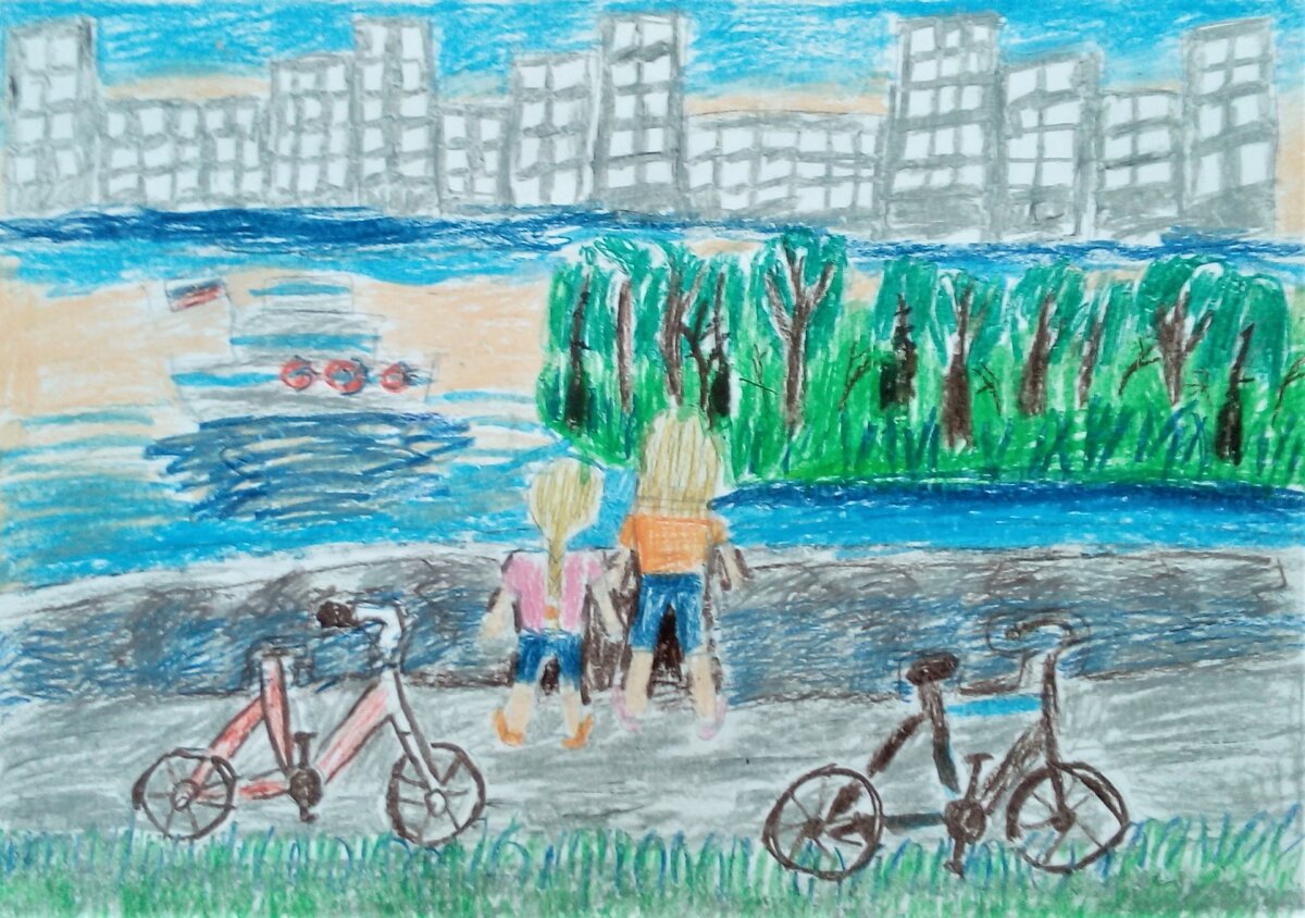Губина Наташа, 9 лет "Набережная. С мамой на велосипедах"