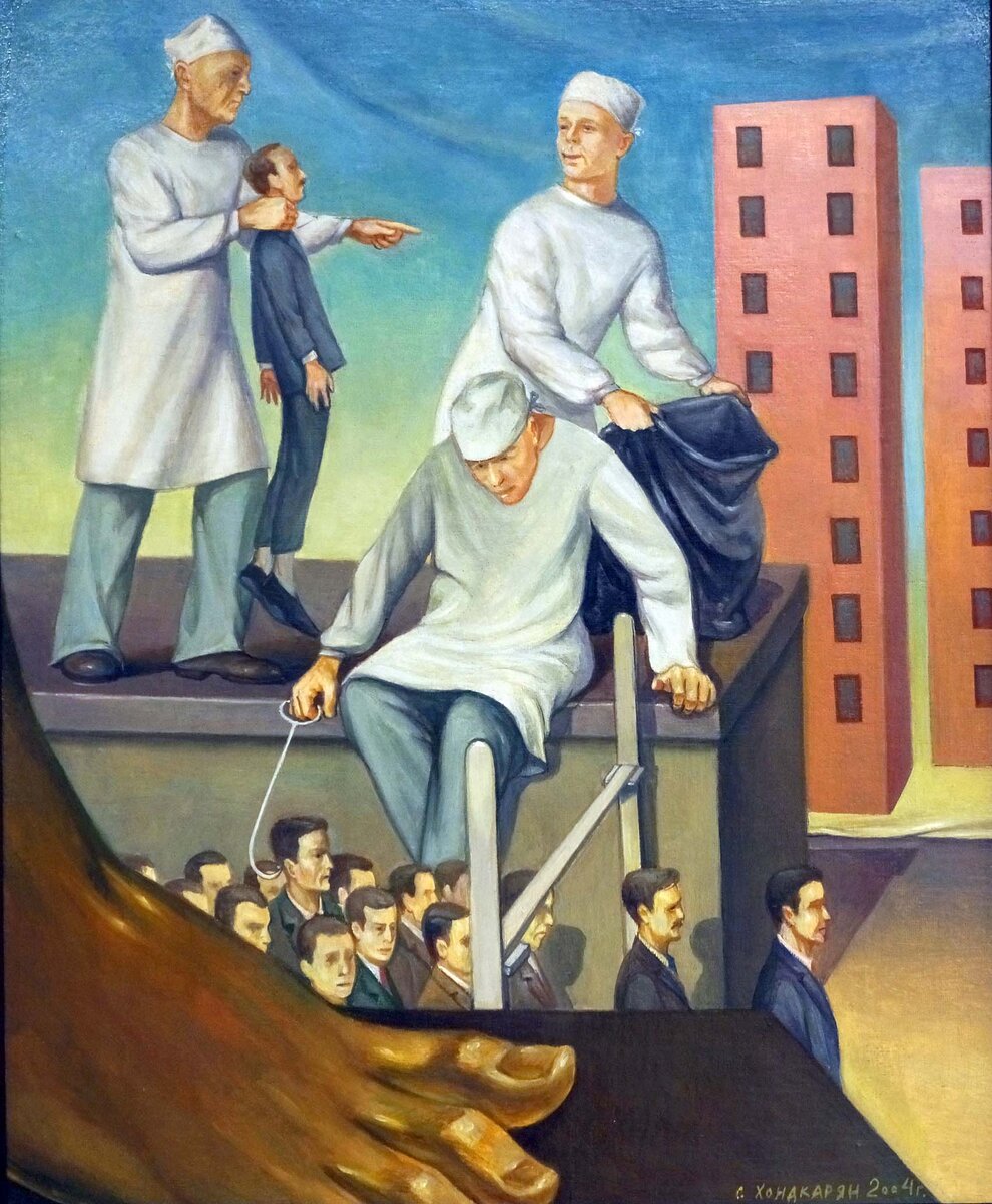 Хондкарян Сурен Полиптих Демон-Кратия Принцип соответствия 70х60 хм 2005 #андеграунд22
Принцип соответствия самый главный для нас. Всё должно соответствовать всему. Если актёр не соответствует своей роли – кому нужен такой актёр. Мы пристально наблюдаем за соблюдением этого фундаментального принципа. Его нельзя нарушить. 